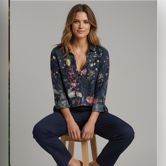 Boho Floral Print Blouse Blue - Picture 3 of 9